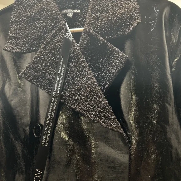 Fashion Nova Shiny Black Trench Coat - Picture 3 of 5